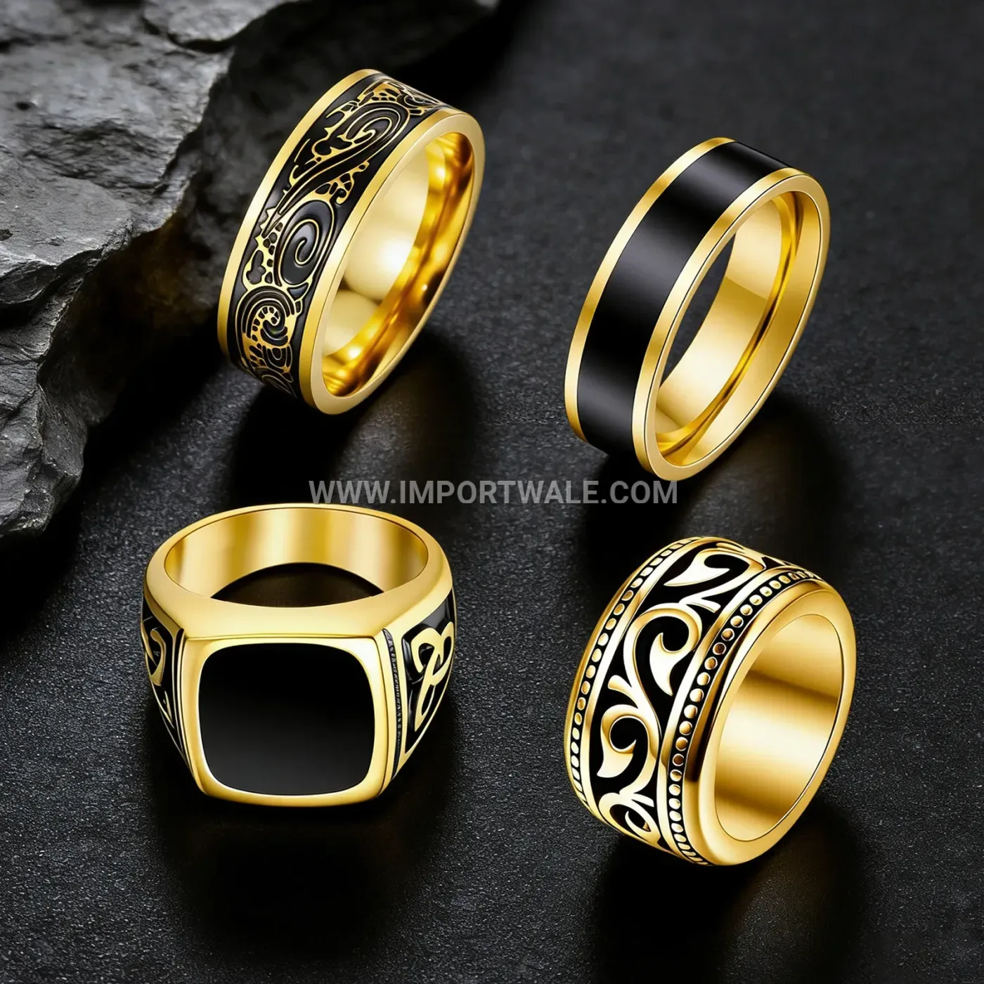 Trendy Stainless Steel Retro Geometric Ring Set
