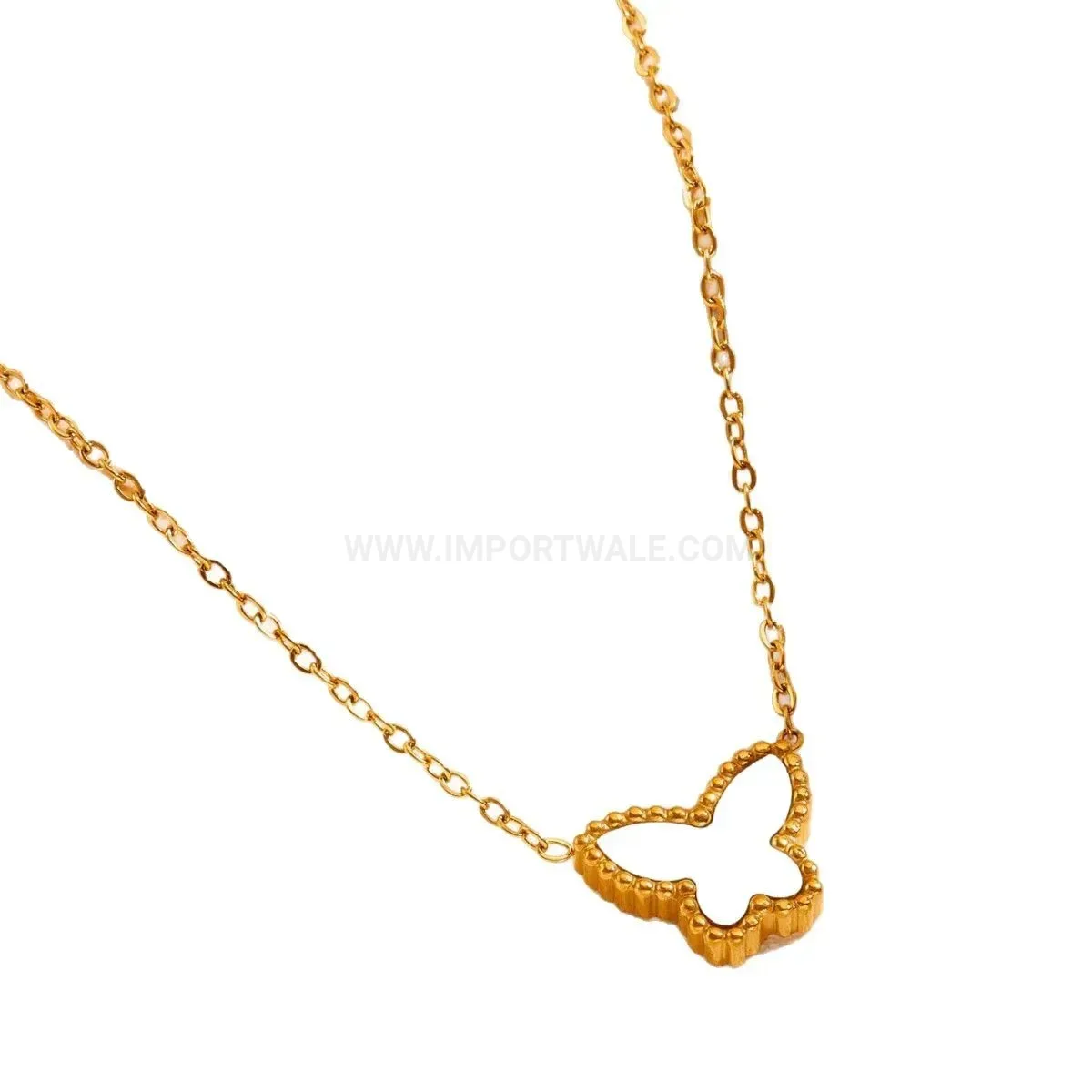 Classic Gold Stainless Steel White Shell Butterfly Pendant Necklace