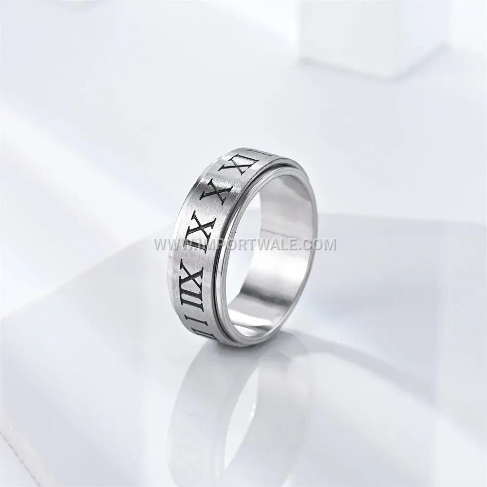 Spinning Roman Numeral Stainless Steel Band Ring