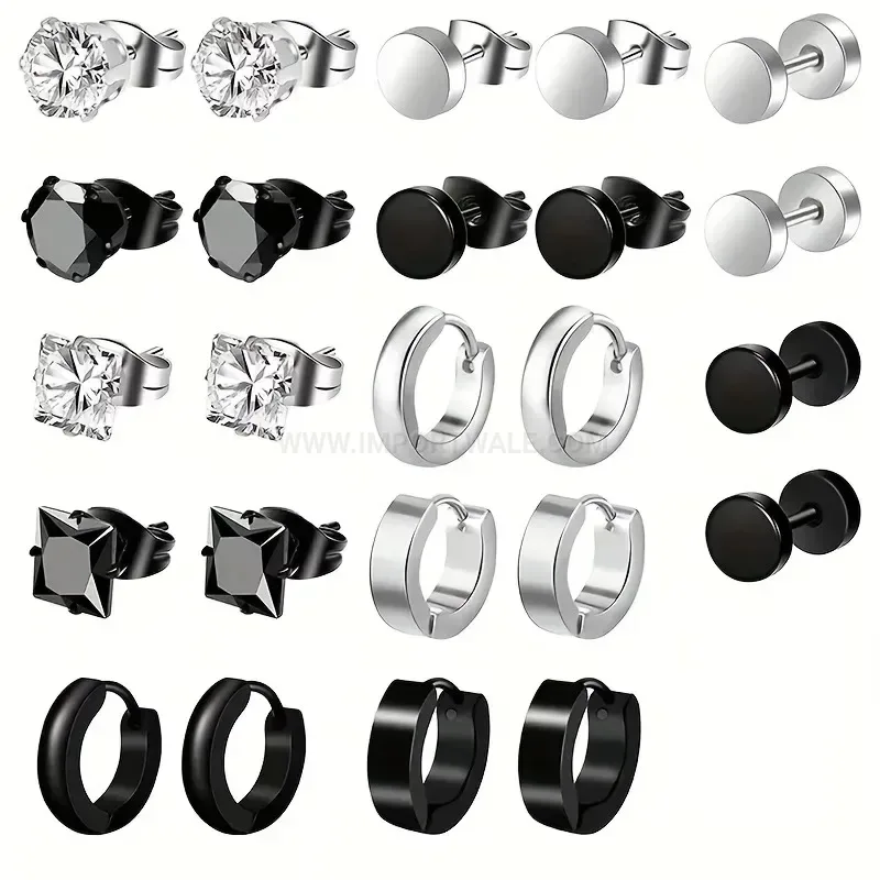 Classic Geometric Square Stainless Steel Piercing Ear Stud Set