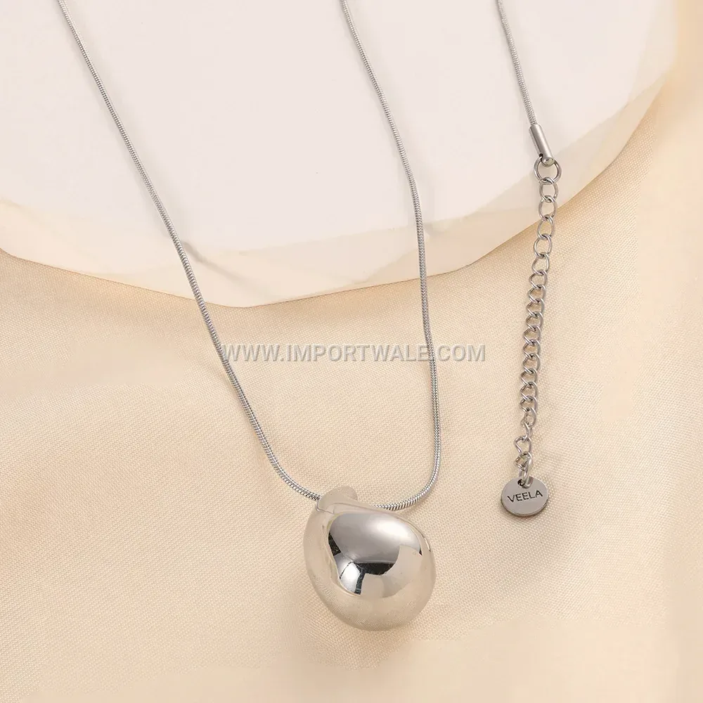 Polished Gold Plated Stainless Steel Teardrop Pendant Necklace