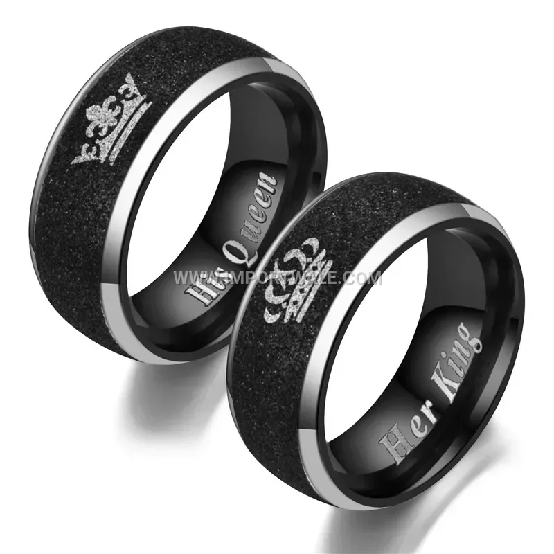 Black Sandblasted Stainless Steel Crown Couple Ring