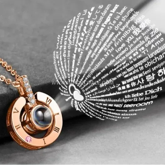 Romantic Heart Crystal Projection Pendant Stainless Steel Link Chain Necklace