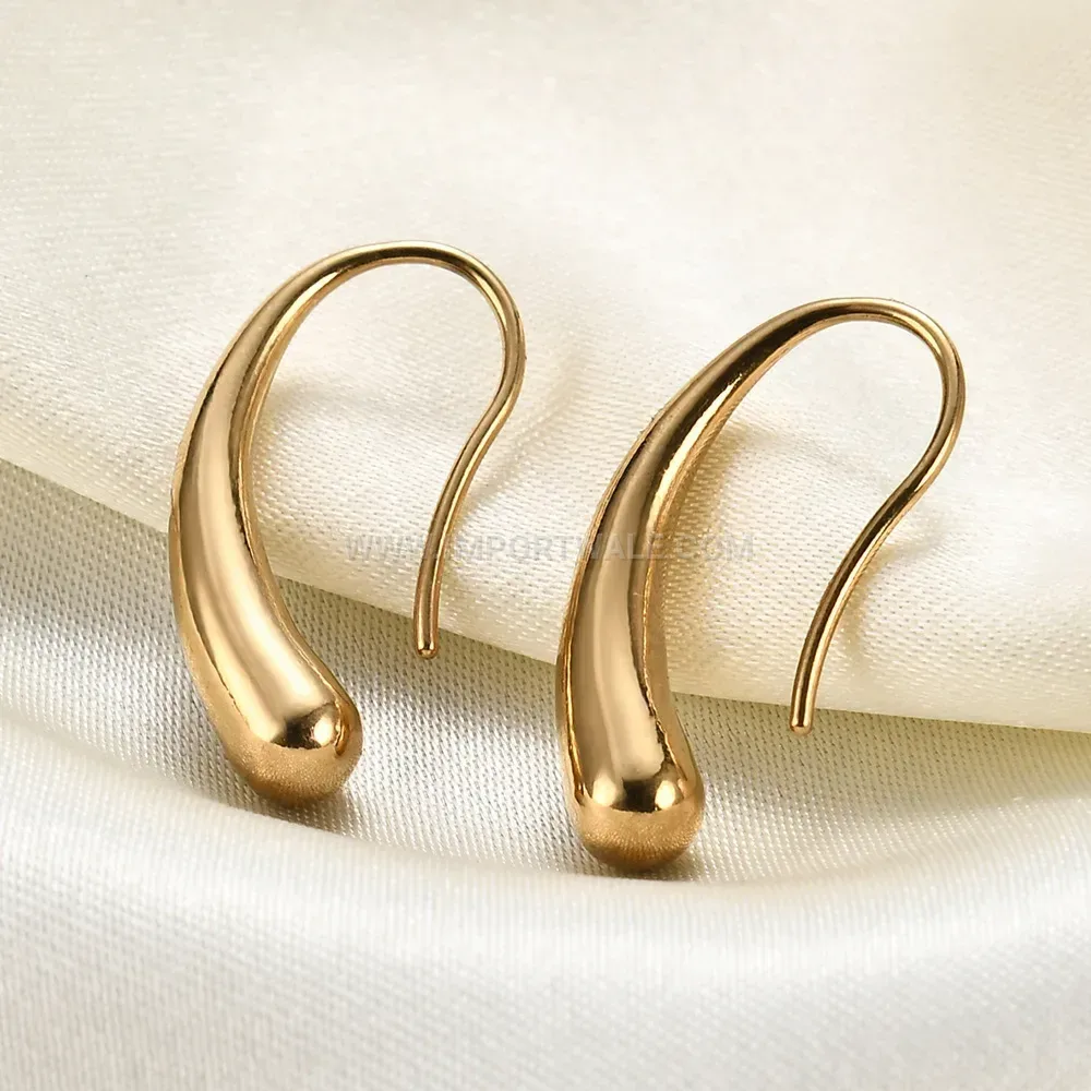 Curved Waterdrop 14K Gold Plated Stainless Steel Earrings 12mm