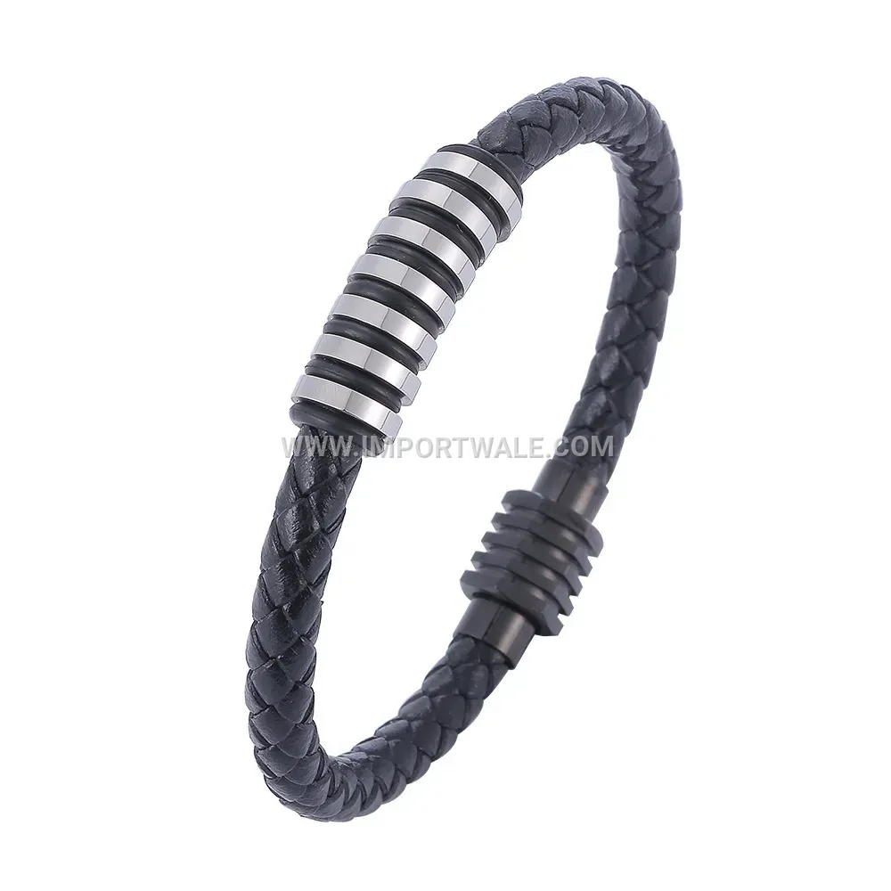Woven Leather Wrap Bracelet With Stainless Steel Magnetic Clasp