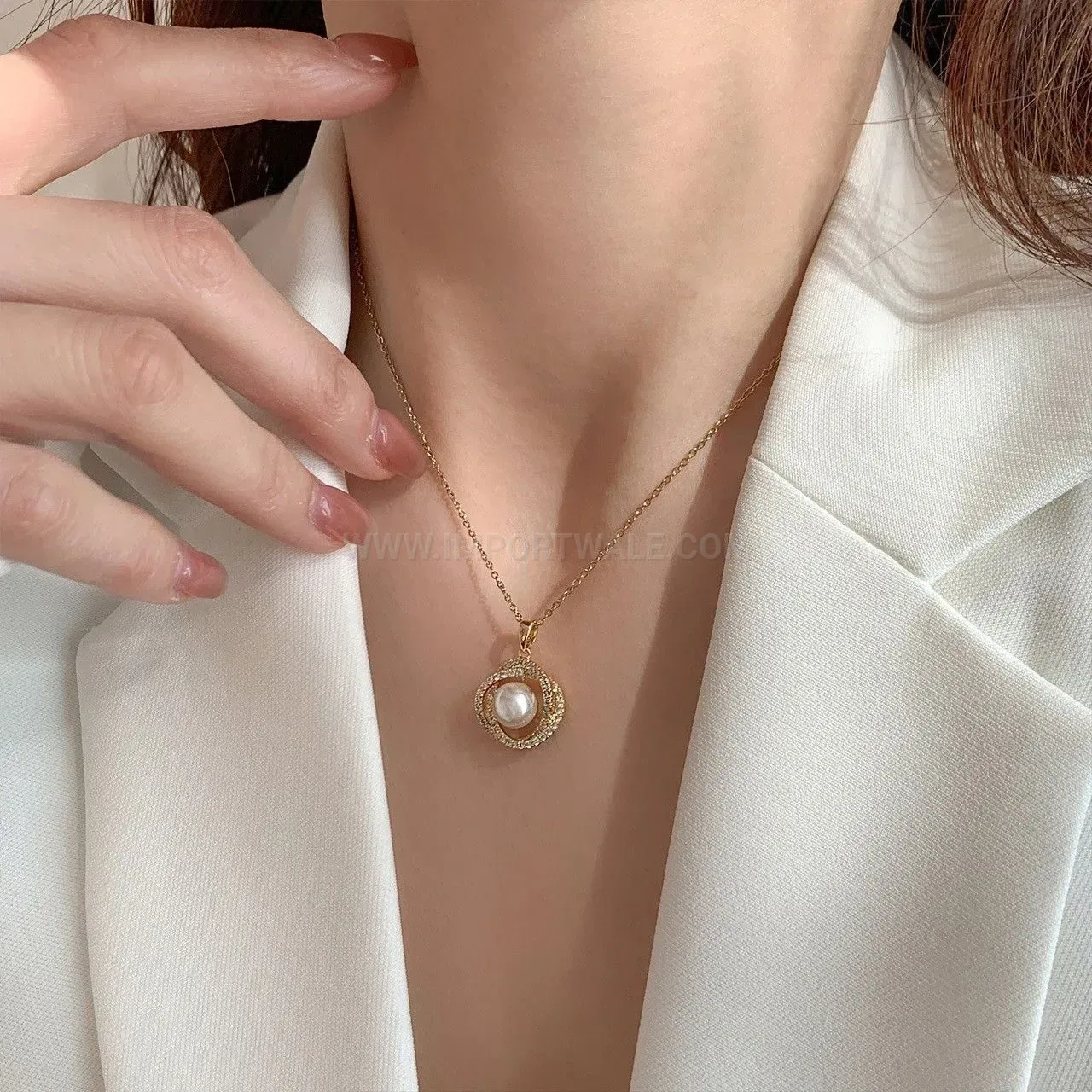 Stylish Titanium Steel Celestial Planet Pearl Pendant Necklace