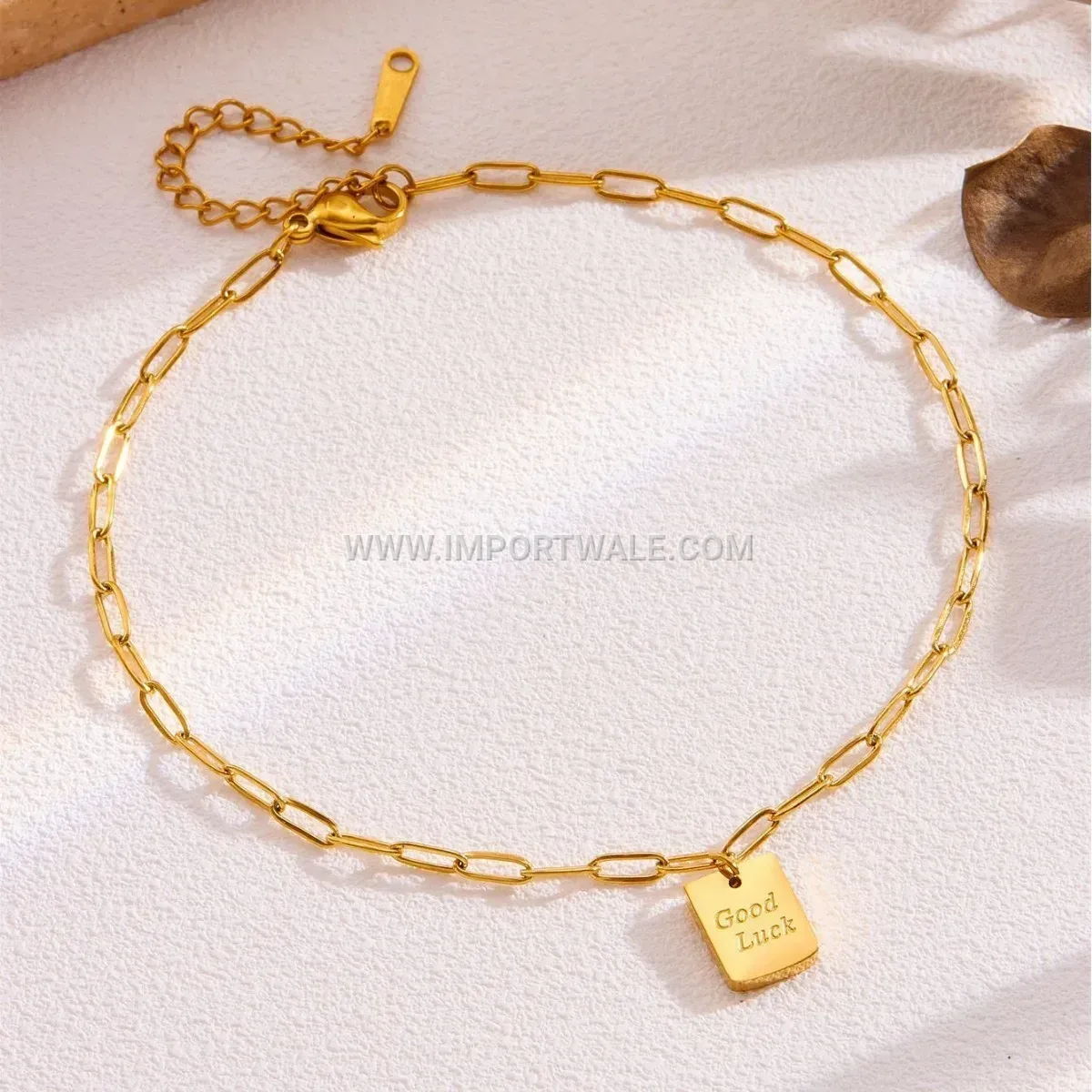 Titanium Steel Good Luck Square Pendant Chain Anklet