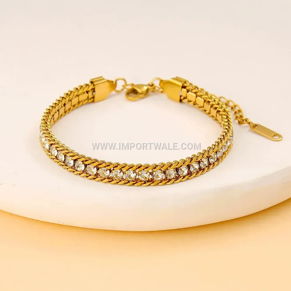 18K Gold Plated Stainless Steel Beaded Zircon Charm Bracelet