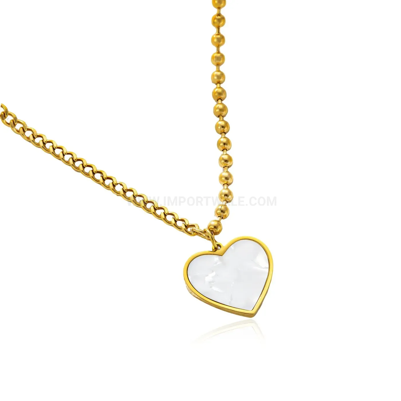 Premium Stainless Steel Heart White Mother of Pearl Pendant Necklace