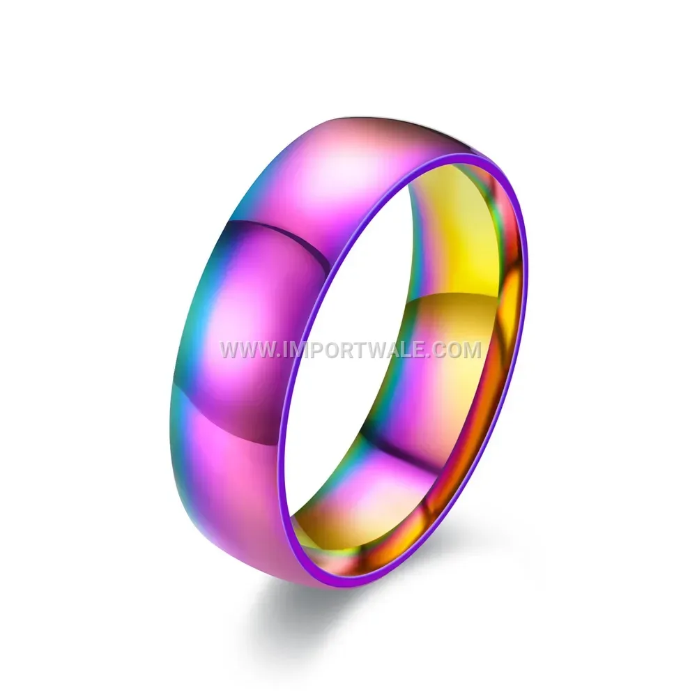 Iridescent Rainbow Stainless Steel Mirror Band Ring