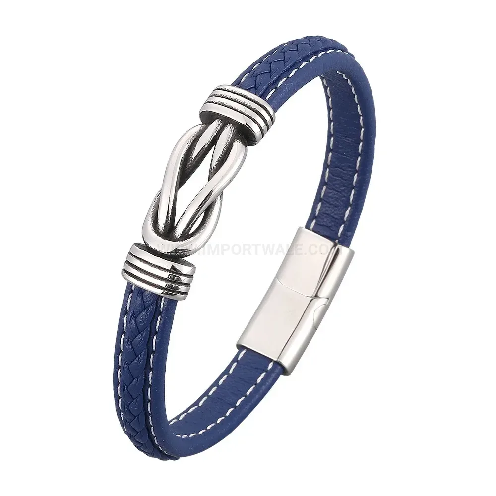 Braided Leather Cord Wristband With Magnetic Stainless Steel Clasp