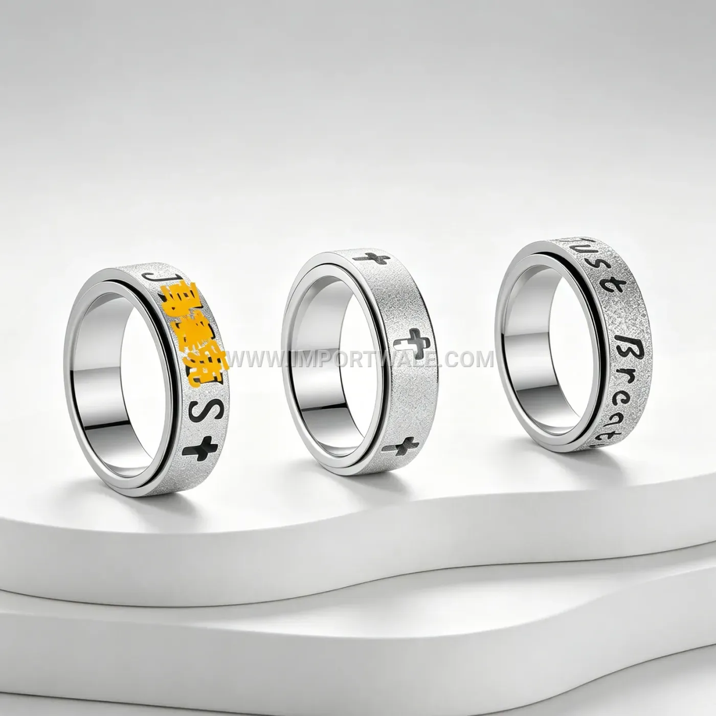 18K Gold Plated Stainless Steel Cross Spinner Ring