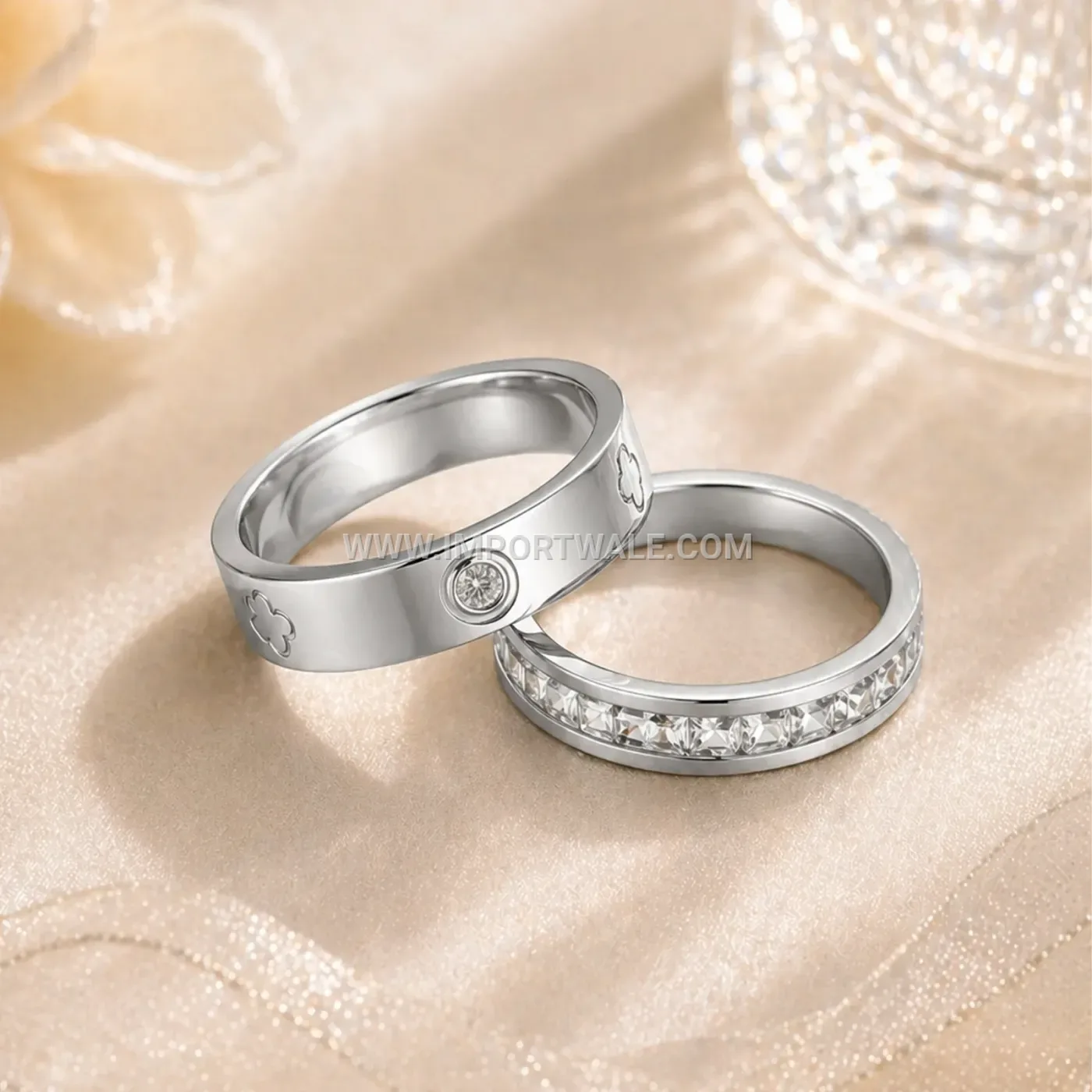 Crystal Accent Stainless Steel Mobius Band Ring