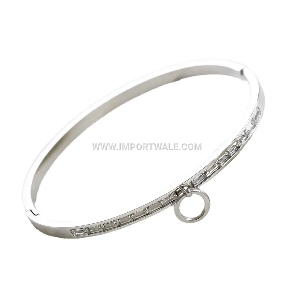 Single Row Cubic Zirconia Stainless Steel Bangle Bracelet