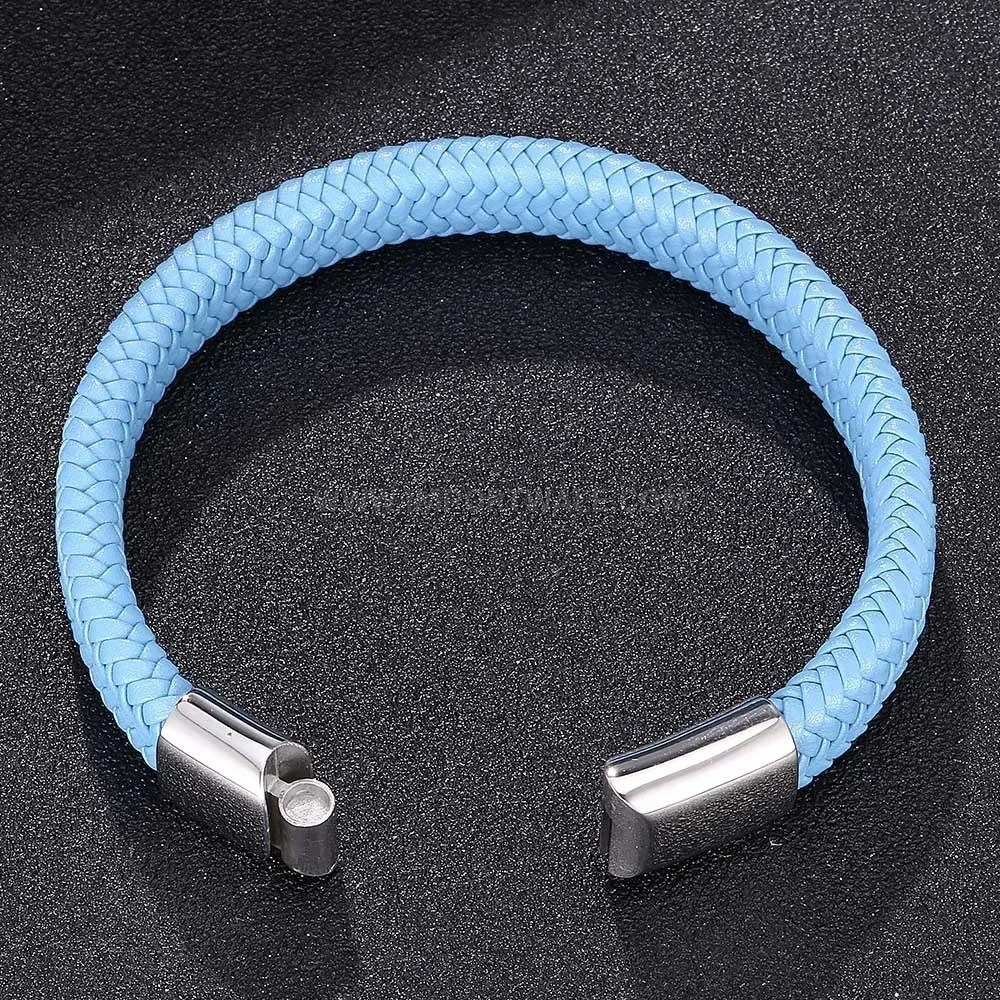 Minimalist Stainless Steel and Leather Bangle Bracelet