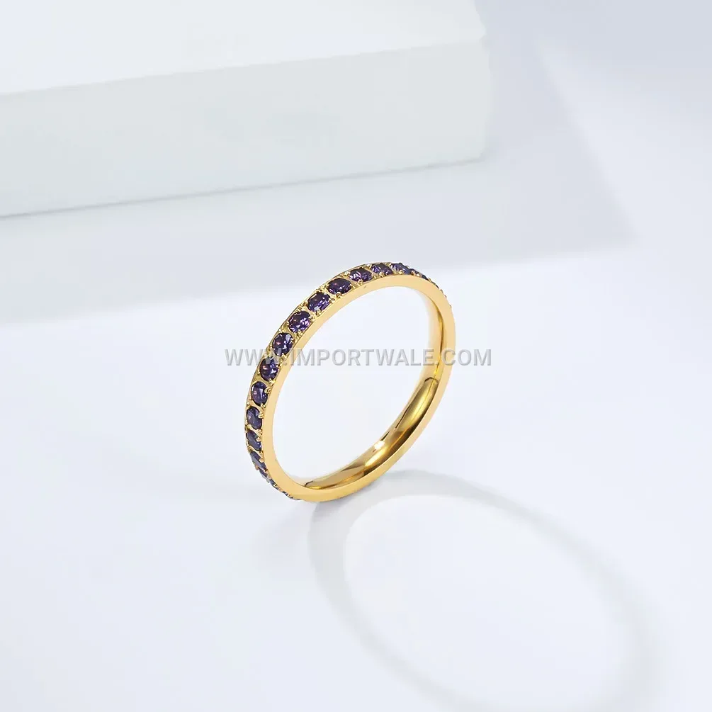 Gold Plated Zircon Micro-Pave Stainless Steel Band Ring