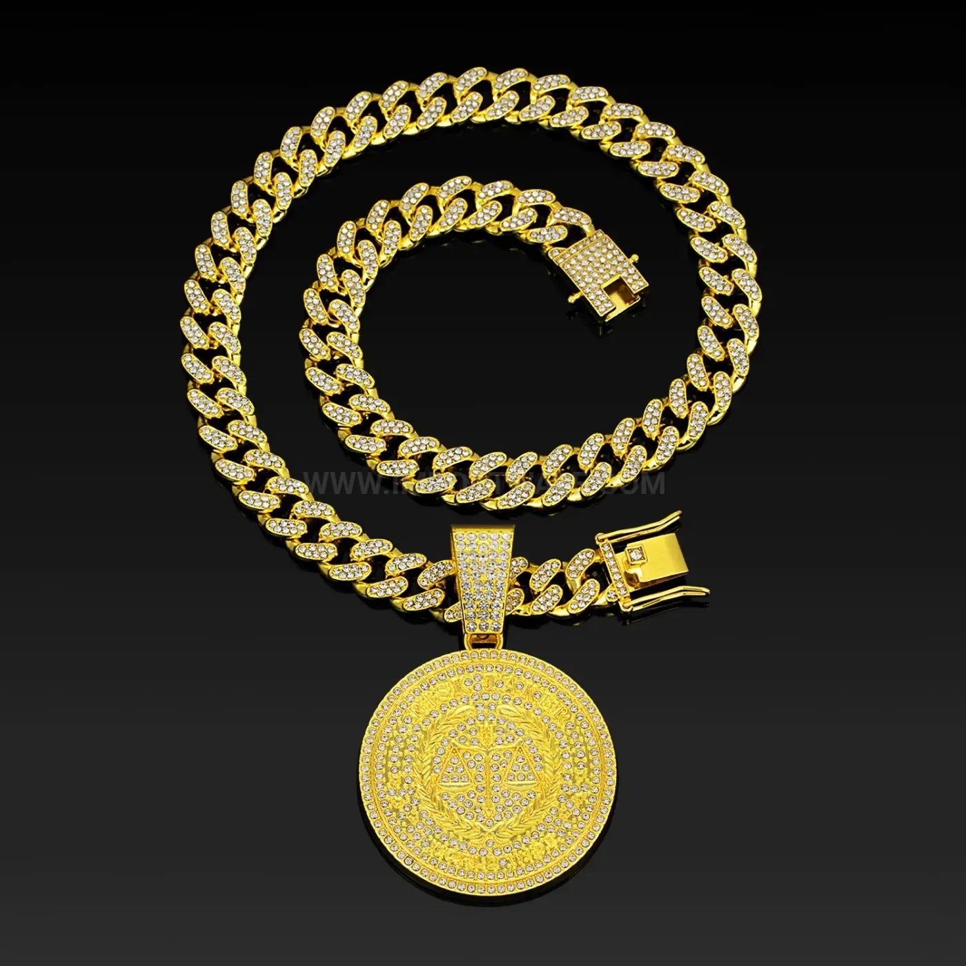 Rhinestone Round Libra Letter Alloy Hip Hop Pendant