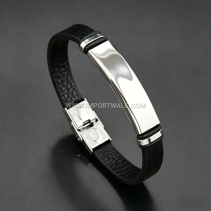 Smooth Leather Magnetic Clasp Bracelet with Alloy Accents