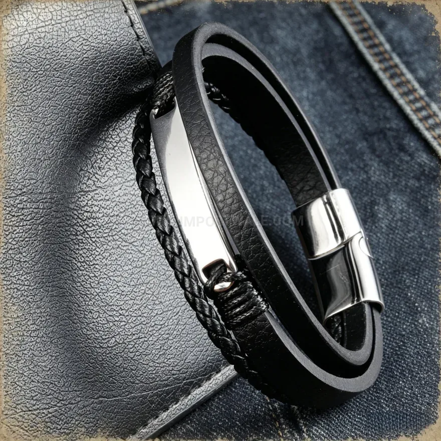 Modern Multi Layer Braided Leather Wristband with Stainless Steel Magnetic Clasp