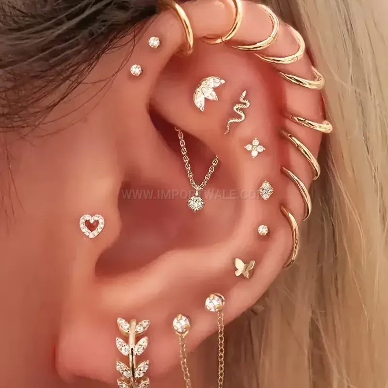 Fashion Rhinestone Heart Star Stainless Steel Piercing Set