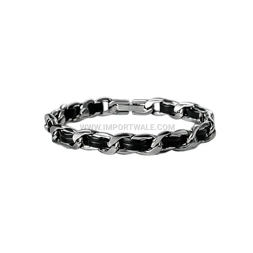 Handcrafted Braided PU Leather Cuban Chain Wristband