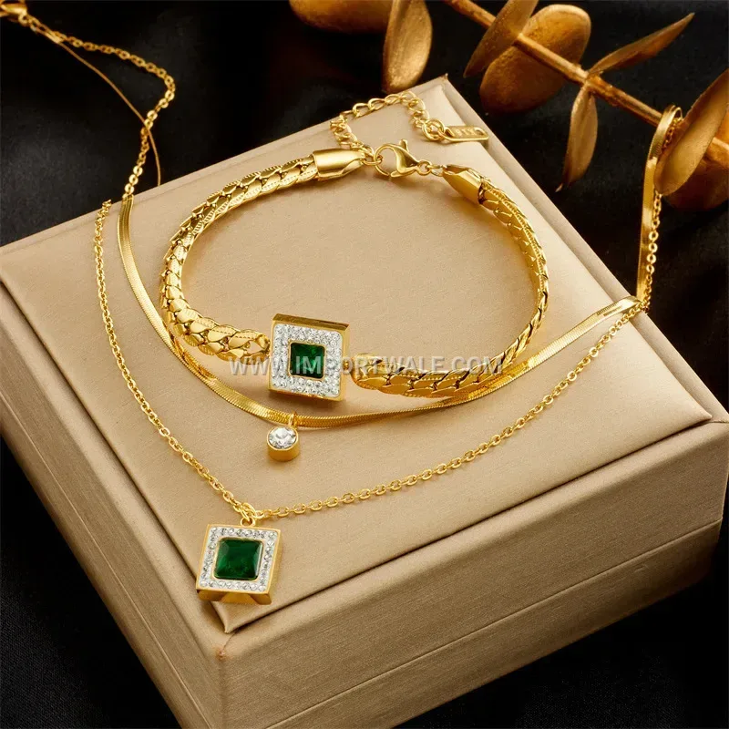 Vintage Emerald Style Anti Tarnish Stainless Steel Jewelry