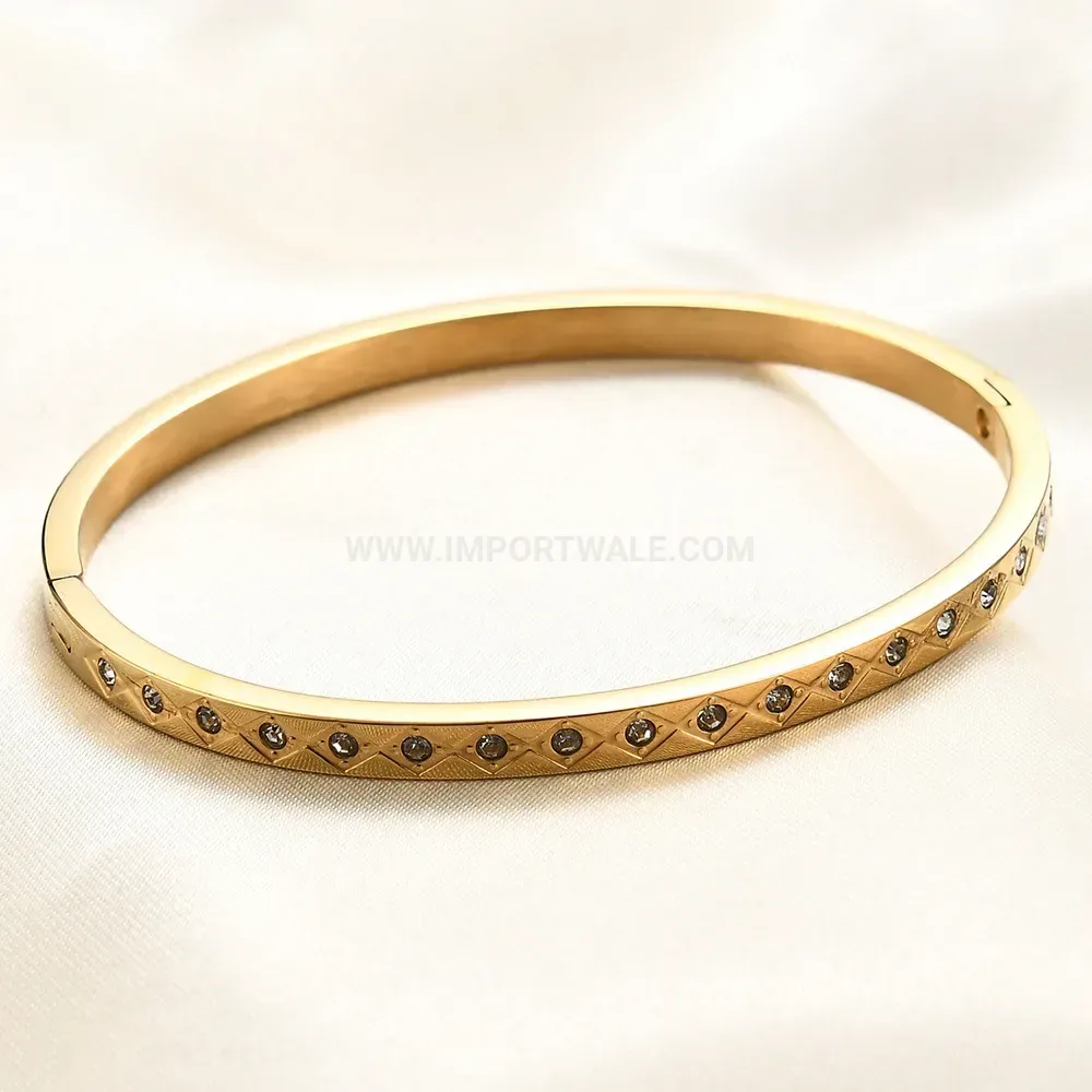 Trendy Rhinestone Diamond Oval Stainless Steel Open Cuff Bangle