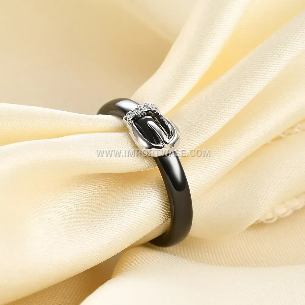 Minimalist 4mm Ceramic Ring with Zirconia Belt Buckle Detail