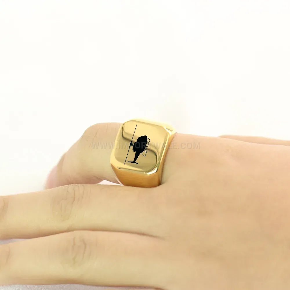 Trendy Vintage Helicopter Engraved Square Stainless Steel Signet Ring