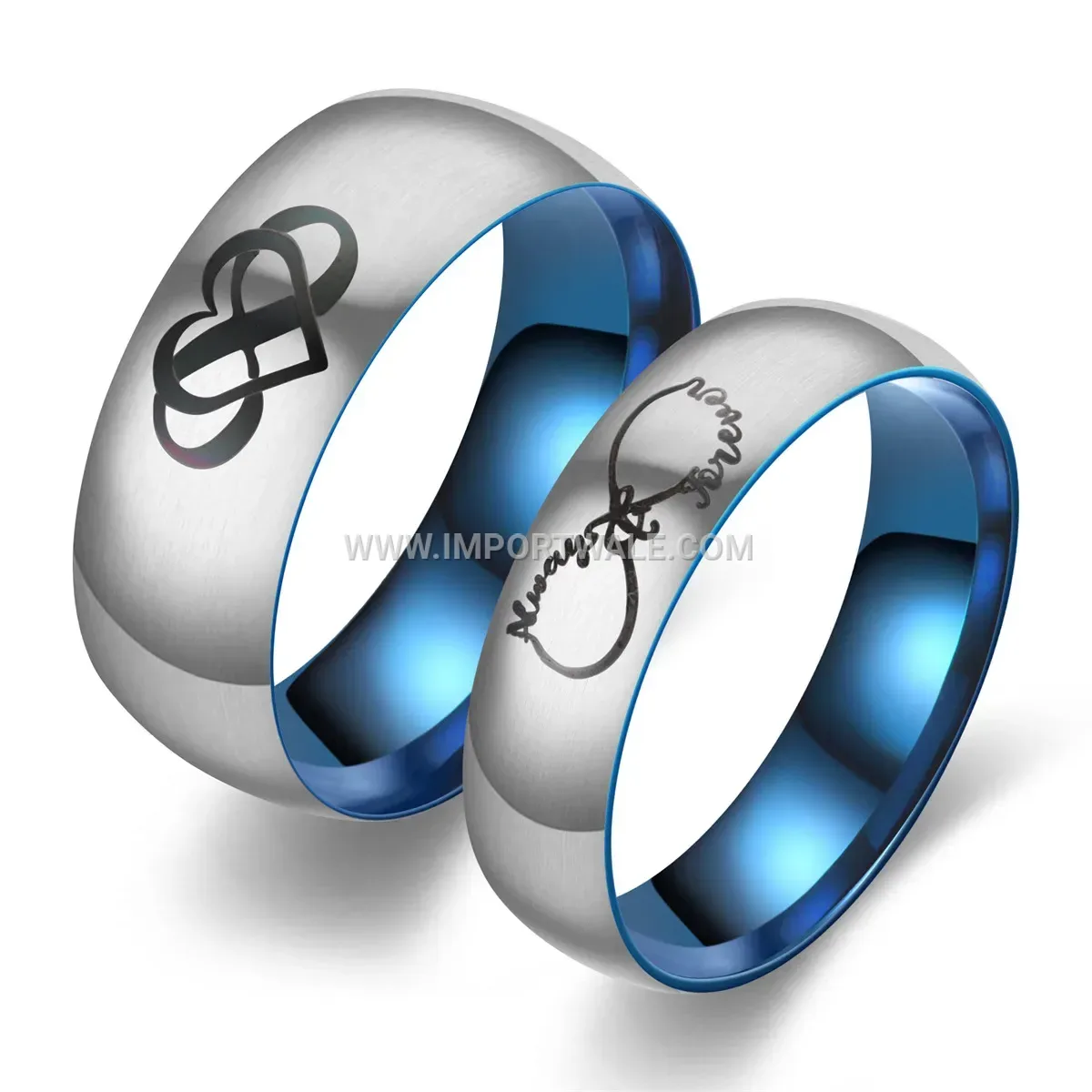Crown and Heart Engraved Stainless Steel Couple Ring
