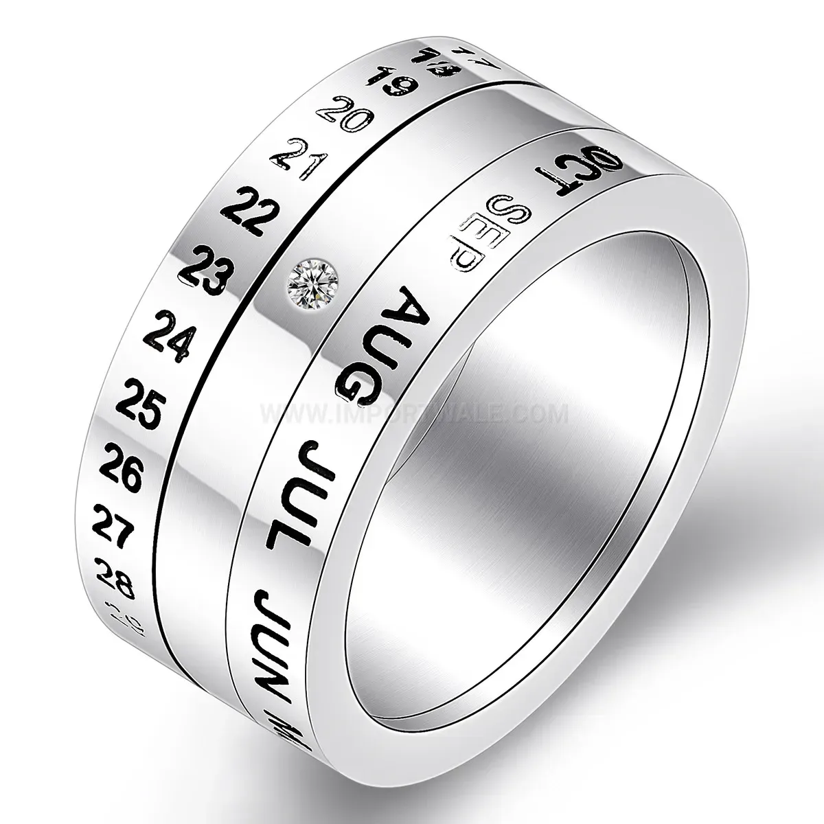 Designer Rotating Calendar Stainless Steel Band Ring