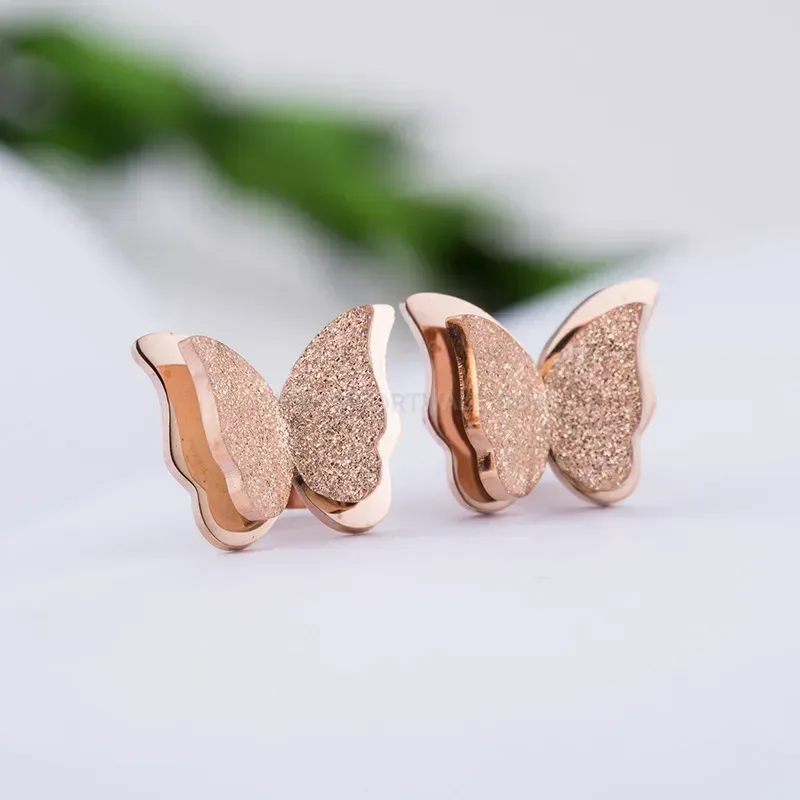 Frosted Butterfly Titanium Steel Stud Earrings