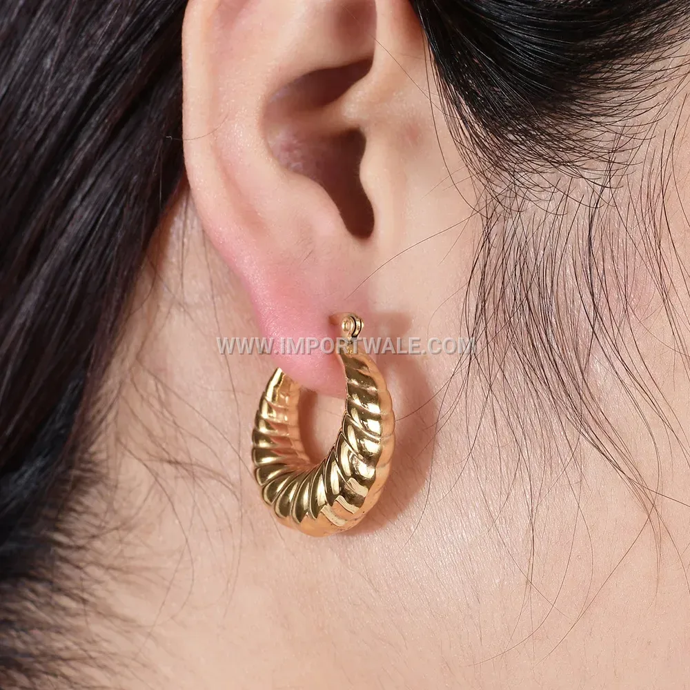 Textured Stainless Steel Chunky Huggie Hoop Earrings