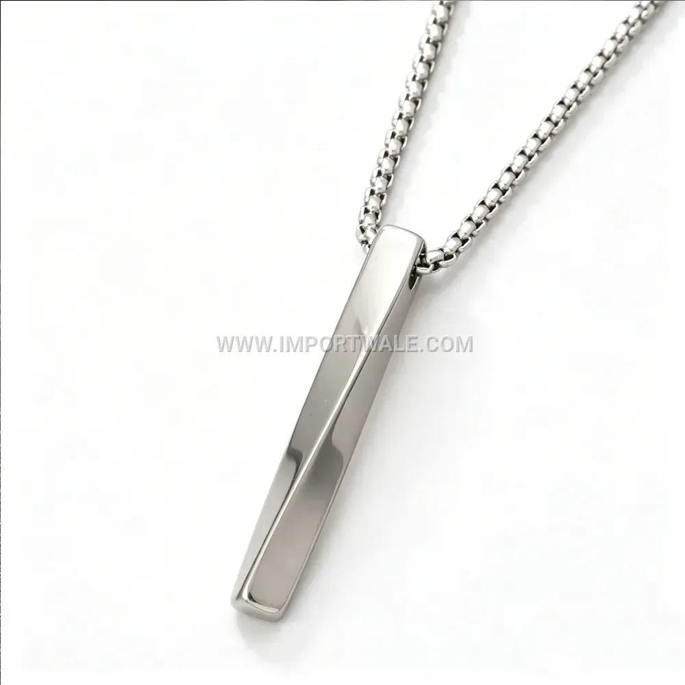 Men Spiral Bar Pendant Stainless Steel Necklace