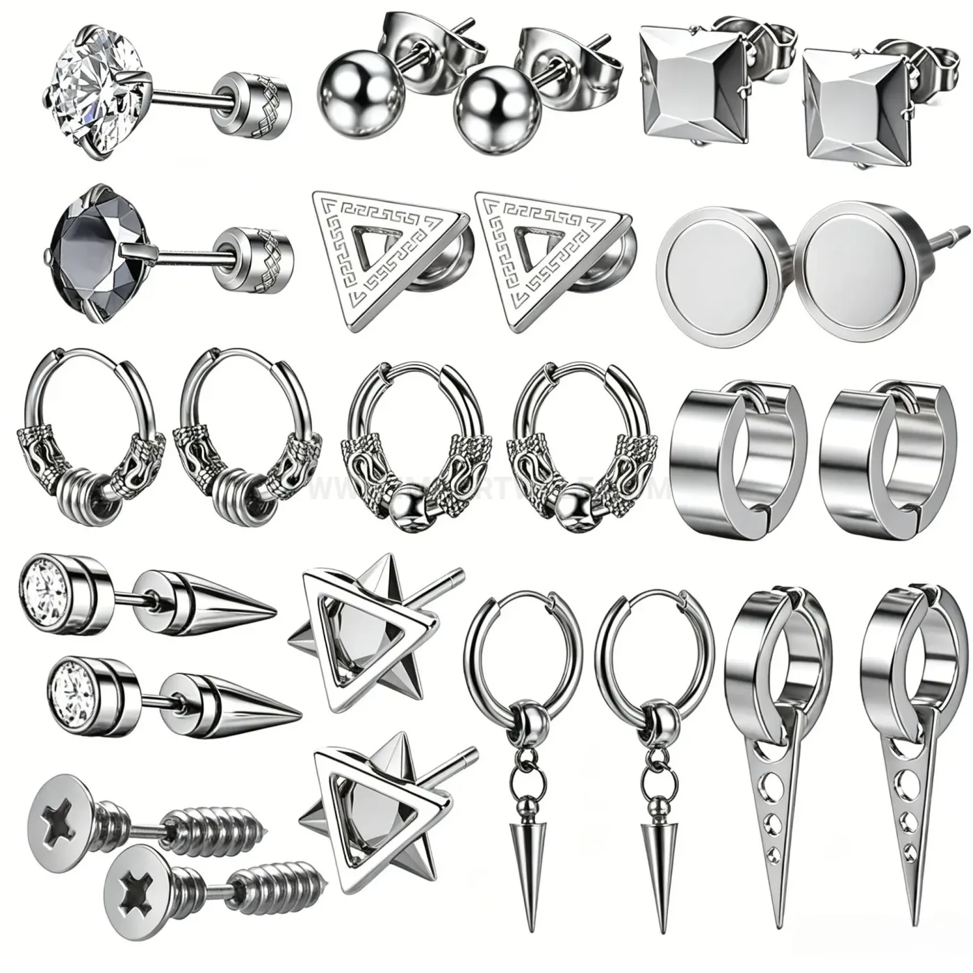 Modern Punk Style Stainless Steel Piercing Hoop and Stud Set