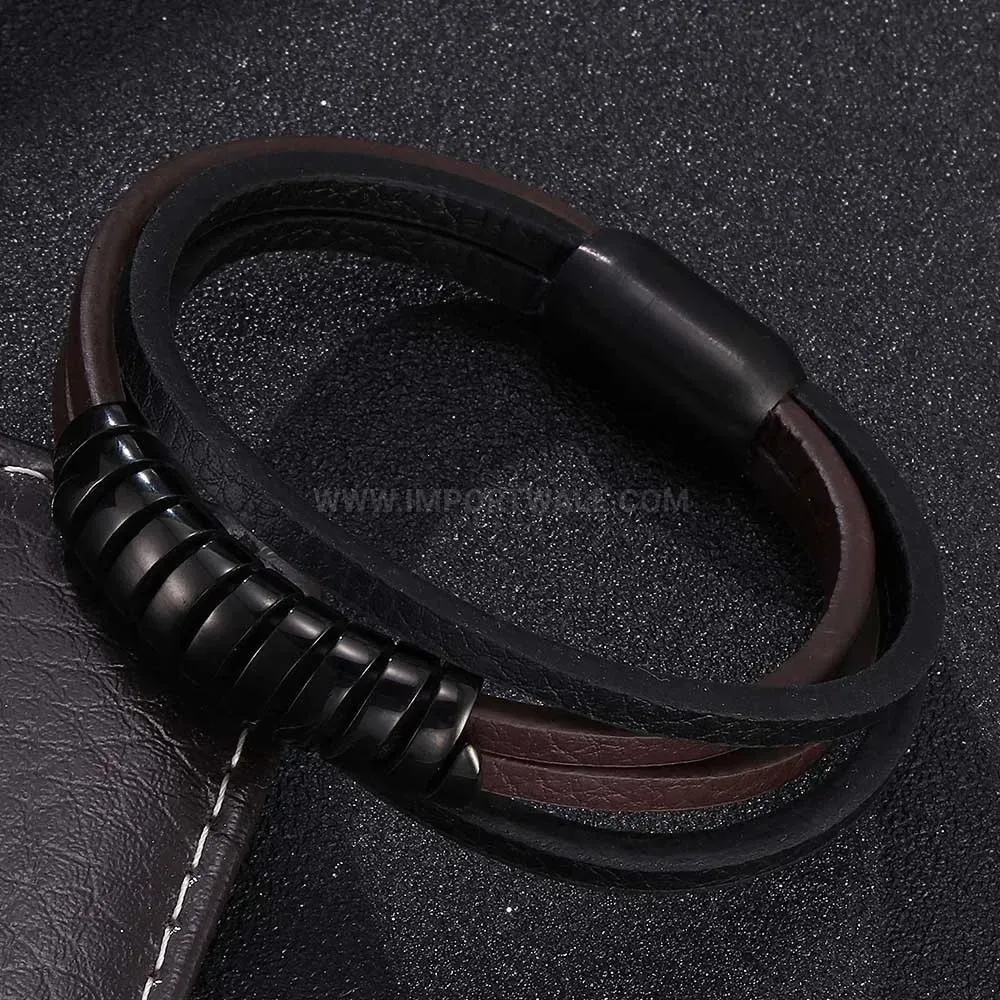 Handwoven Leather Cord Bracelet with Stainless Steel U-Shaped Clasp