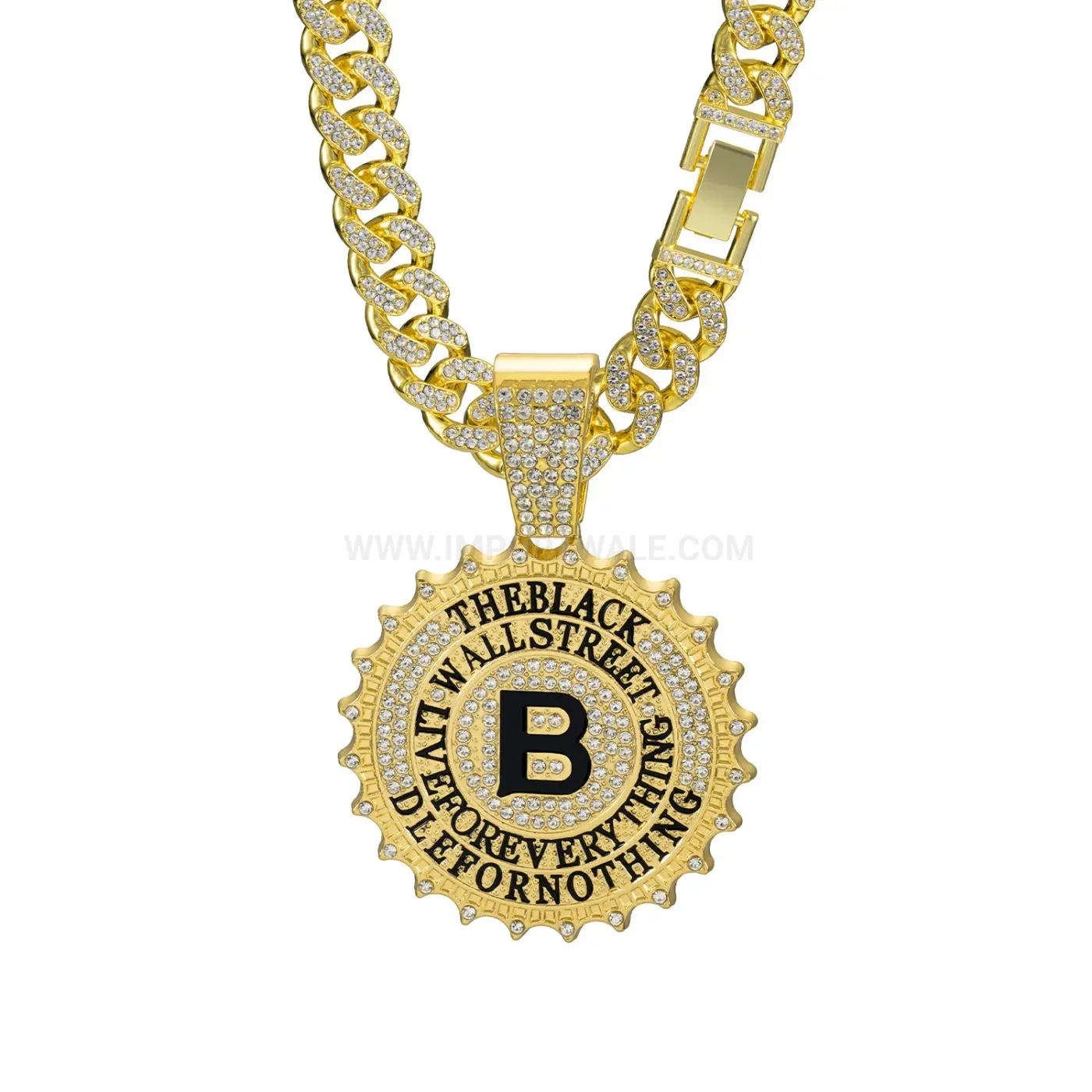 Iced Out Round Letter B Medallion Hip Hop Pendant Necklace