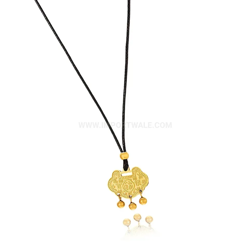 Chic Titanium Steel Longevity Lock Black Cord Pendant Necklace