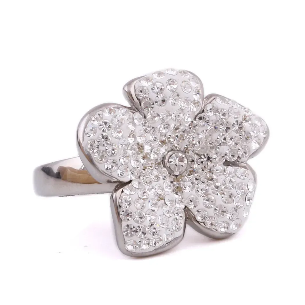 Intricate Floral Crystal Statement Ring in Premium Stainless Steel