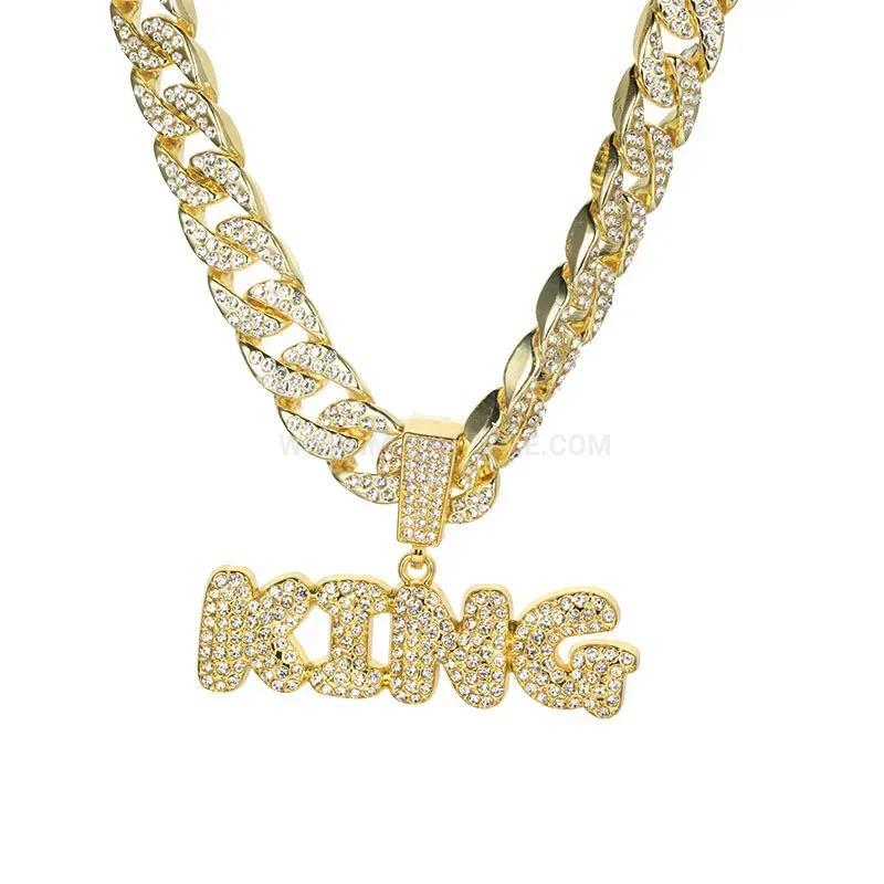 Classic Iced Out KING Letter Alloy Pendant Cuban Necklace