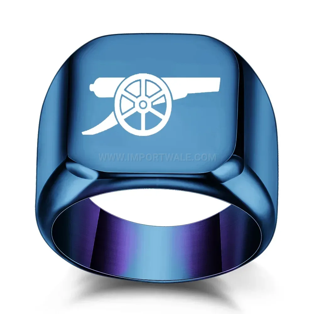 Designer Laser Engraved Cannon Motif Stainless Steel Square Signet Ring