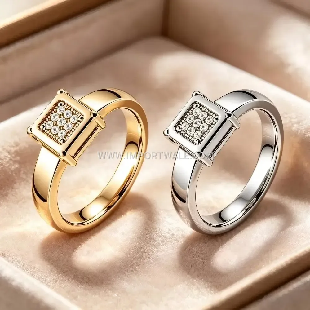 Encrusted Square Zircon Stainless Steel Band Ring