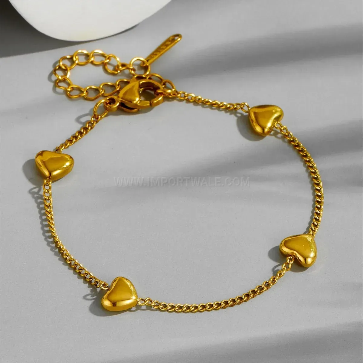 Four Heart Gold Plated Stainless Steel Charm Bracelet