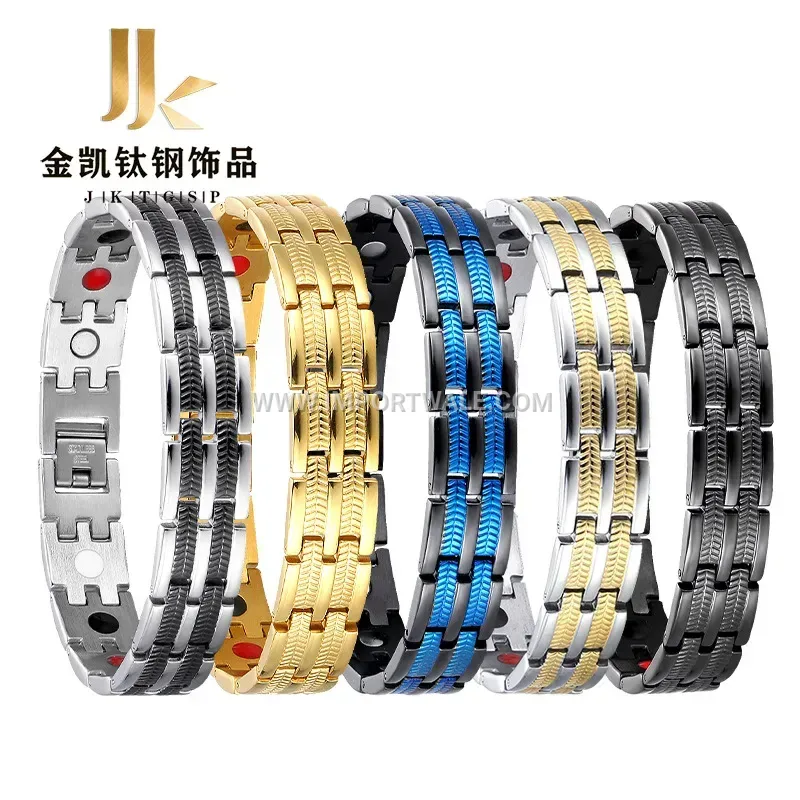 Geometric Titanium Steel Curved Magnetic Therapy Men's Bracelet