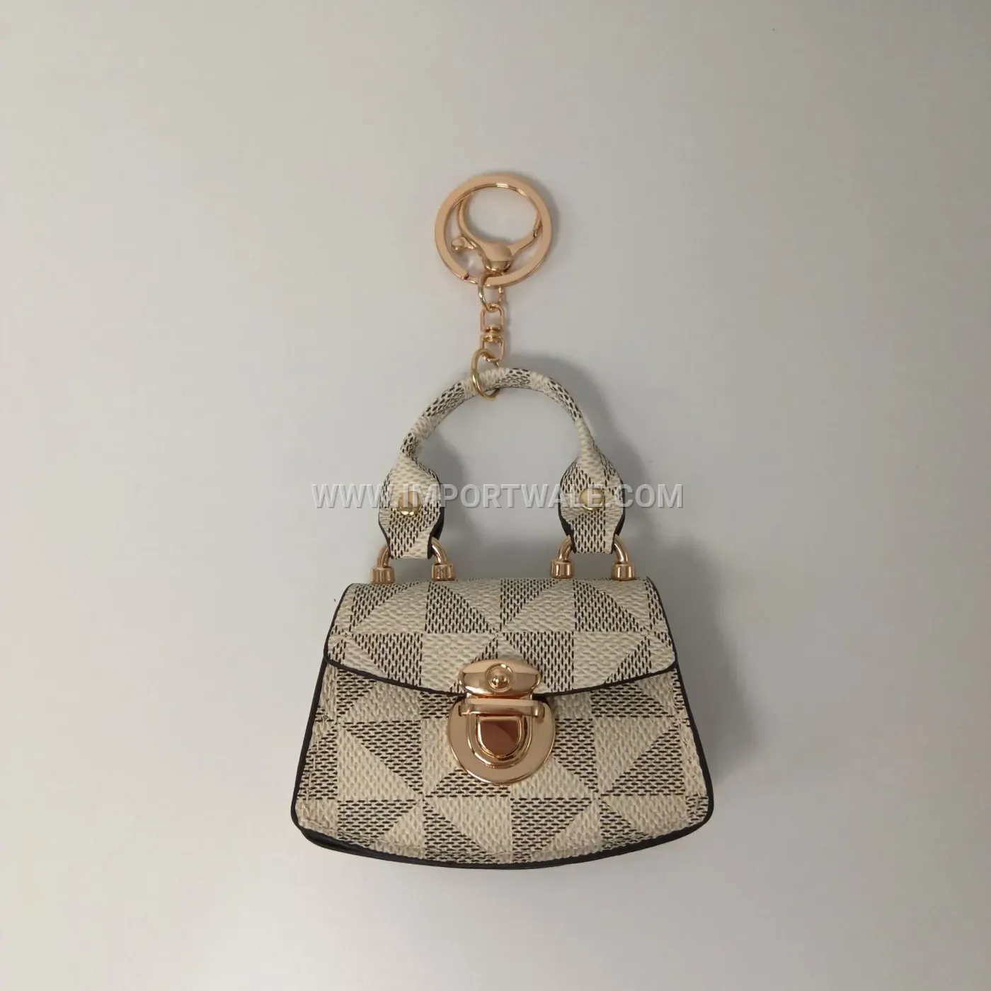 Striped PU Leather Mini Keychain Pouch Charm