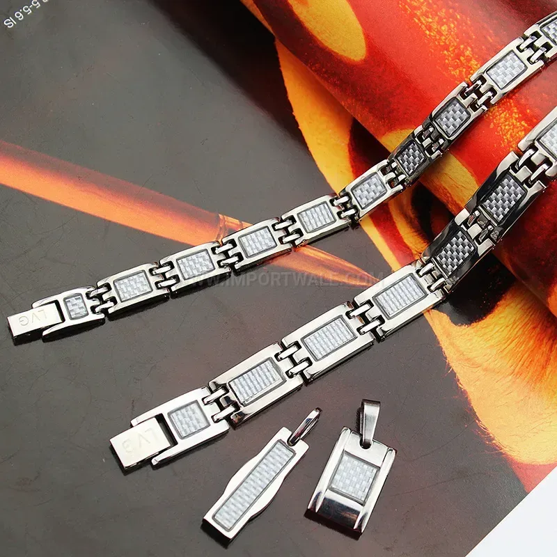 Designer Carbon Fiber Inlay Titanium Steel Magnetic Bracelet for Couples