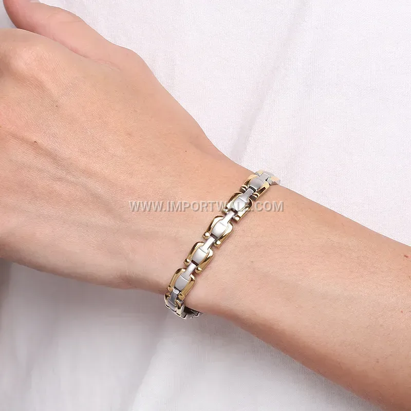 Sleek Two-Tone Gold and Silver Titanium Steel Magnetic Bracelet