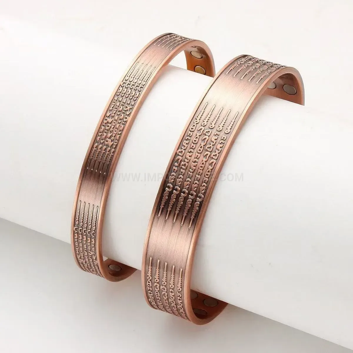 Chic Adjustable Engraved Red Copper Bio Magnetic Cuff Bracelet