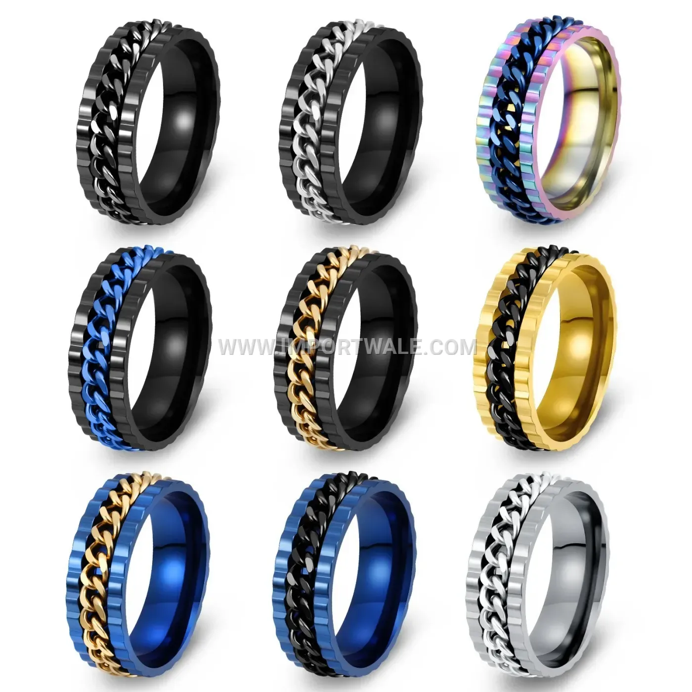 Rotatable Stainless Steel Chain Spinner Band Ring