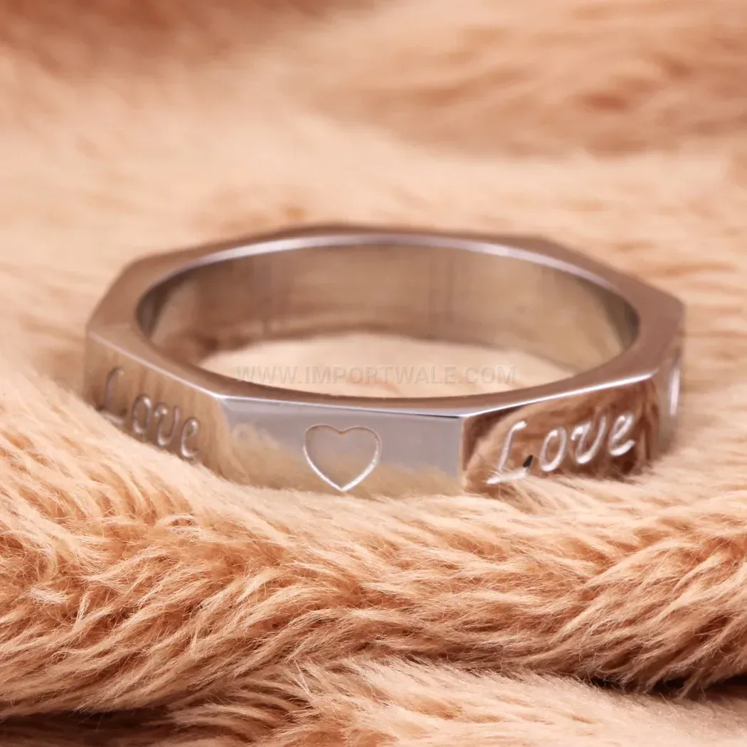Designer Geometric Square Stainless Steel Ring with LOVE Heart Motif